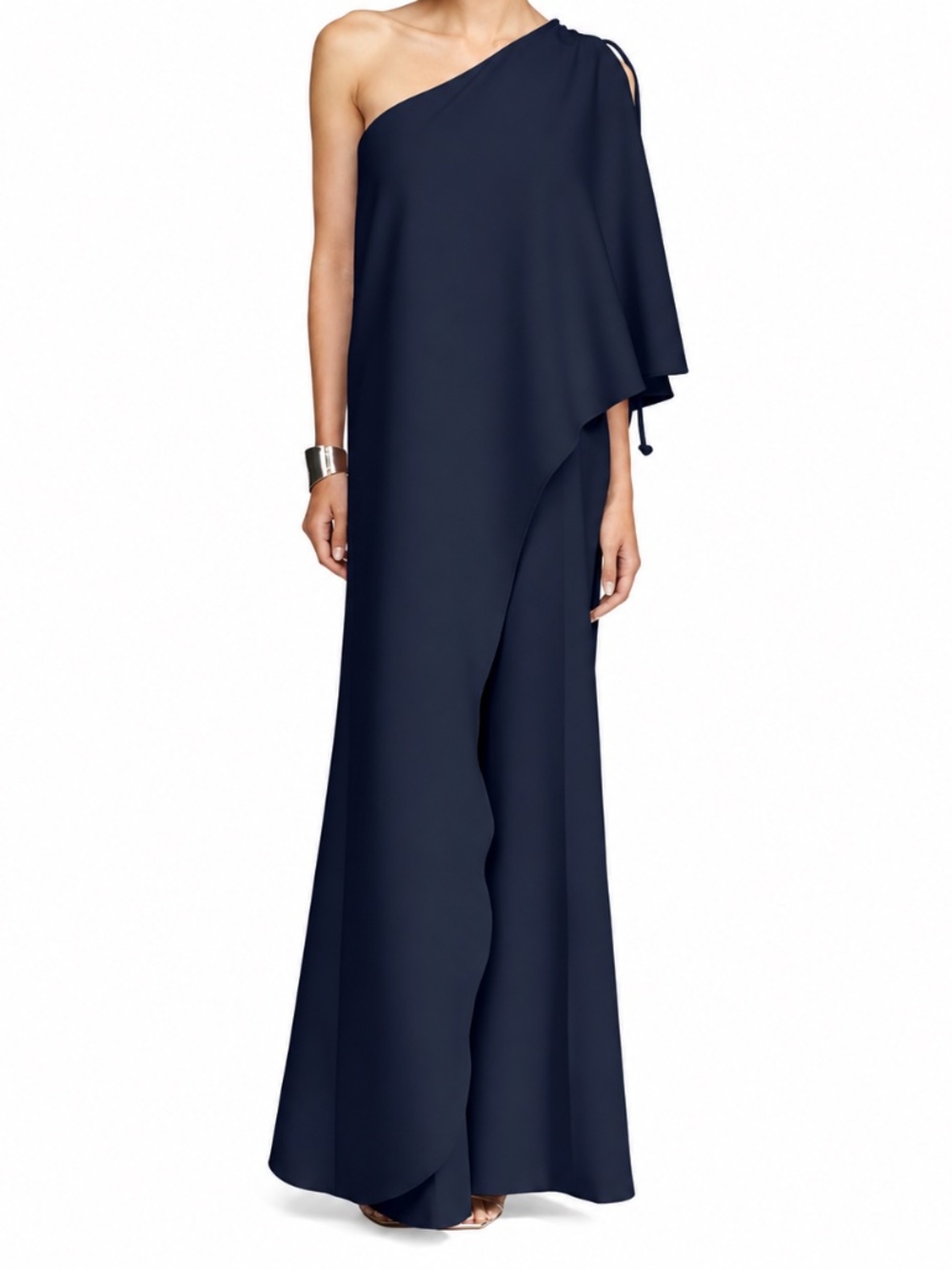 Halston Ignacia Blue Luxe Crepe Cape Jumpsuit-Size 10